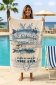 Unisex Desenli Baskılı Deniz Plaj Havlusu Balık 70X140 Cm - 1