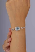 Gümüş Pazarım Elmas Montür Aqua Renk Dikdörtgen Taşlı Gümüş Bileklik thumbnail 2