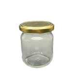 210ml şeffaf cam konserve kavanozu gold kapaklı, 12 adet, cam kavanoz, konserve kavanozu, reçel kavanozu, bal kavanozu, saklama kavanozu - 1