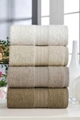 4 Lü El Yüz Havlu Seti %100 Pamuklu Gökkuşağı 50x85 Cm Kahve - 1