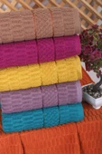 6 lı Renkli El Yüz Pamuklu Jakarlı Havlu Seti 50 x 90 Cm Platin - 2