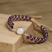 Valkyrie Doğal Ametist Taşlı Opal Merkezli El Yapımı Makrome Bileklik – Ayarlanabilir Kadın Bileklik Pozitif Enerji ve Denge Taşı - 9