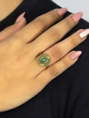 Doğal Taş Yeşil Akik Doğal Taşlı Antik Model Kadın Ayarlanabillir Yüzük euy74ya thumbnail 1