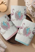 3 Lü Renkli Kuğu Nakışlı Su Taşı Kenar İşlemeli Havlu Seti 50X90 Cm - 1
