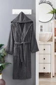 Kapüşonlu Unisex Banyo Bornozu %100 Soft Pamuklu Antrasit - 1