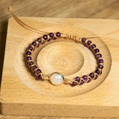 Valkyrie Doğal Ametist Taşlı Opal Merkezli El Yapımı Makrome Bileklik – Ayarlanabilir Kadın Bileklik Pozitif Enerji ve Denge Taşı - 4