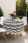 Yuvarlak Geometrik Siyah Desenli Duck Kumaş Masa Örtüsü 150x150 Cm thumbnail 3