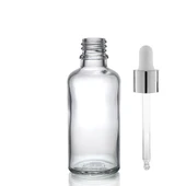 50ml şeffaf cam damlalıklı, 24 adet, Gümüş Kapak Beyaz Emzik, Ecza şişesi, Damlalıklı şişe, propolis şişesi, damlatmalı şişe, saç serum şişesi, ecza şişesi - 1