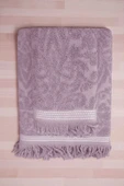 2 Parça Jakarlı Banyo Havlu Takımı %100 Pamuklu 90x150 Cm Arden Mor - 1