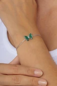 Gümüş Pazarım Yeşil Taşlı Kelebek Gümüş Bileklik thumbnail 1
