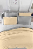 Çift Kişilik Lastikli Çarşaflı Nevresim Takımı Pamuklu Four Season Bej Gri thumbnail 2