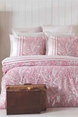 Çift Kişilik Nevresim Takımı Pamuklu Vintage Pembe Paisley - 1