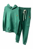 Kapüşonlu ve Kanguru Cepli Yeşil Renk Erkek Çocuk Eşofman Takım thumbnail 6