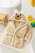 Kapşonlu Unisex %100 Pamuklu Çocuk Banyo Bornozu Bear - 2