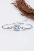 Gümüş Pazarım Elmas Montür Aqua Renk Dikdörtgen Taşlı Gümüş Bileklik thumbnail 4