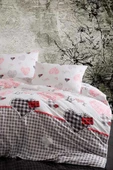 Çift Kişilik Lastikli Çarşaflı Pamuklu Nevresim Takımı Patchwork Love thumbnail 4