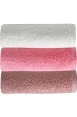 3 lü Düz Renk El Yüz Havlu Seti %100 Pamuklu 50x90 Cm Gül-Pembe-Beyaz - 1