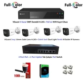 VGuard 5mp Dahili Sesli Ve Gece Renkli 4 Kameralı Tak Çalıştır Hazır IP Kamera Seti 4TB Disk thumbnail 1