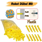 Plastik Roket Dübel M8 Mantar Kanatlı Dübeller 50 Adet Vida Sabitleme Bağlantı Elemanı thumbnail 2