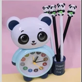 Panda Tasarımlı Saat Kalemlik Kızlar ve Erkekler İçin Yatak Odaları ve Oyun Odaları Saat mavi renki - 2