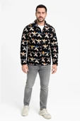 Erkek Tam Fermuarlı Desenli Polar Sweat – Siyah Multicolor Figür Desen Yakalı, Uzun Kollu, Oversize Rahat Kalıp- Siyah thumbnail 1