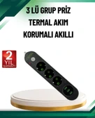 Akım Korumalı Anahtarlı USB Girişli Üçlü Priz - 1