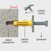 ( 100 Adet ) Plastik Roket Dübel M8 Mantar Kanatlı Dübeller Vida Sabitleme Bağlantı Elemanı thumbnail 4