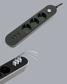 Akım Korumalı Anahtarlı USB Girişli Üçlü Priz - 4