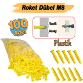 ( 100 Adet ) Plastik Roket Dübel M8 Mantar Kanatlı Dübeller Vida Sabitleme Bağlantı Elemanı thumbnail 2
