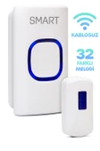 Kablosuz Uzaktan Kumanda Kapı Zili Işıklı Uzun Menzilli Pilli 32 Farklı Melodili Beyaz 9389 thumbnail 1
