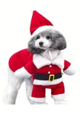Şenlikli Noel Baba Köpek Kostüm Seti – Küçük Irklar İçin Sıcak Polyester Tulum, Kazak Tasarım Evcil Hayvan Kıyafeti-L beden - 1