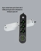 USB Yuvalı Anahtarlı Üçlü Priz 2 Metre Kablolu - 2