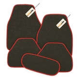 Antrasit Yanları Kırmızı Araç Halı Paspas Takımı 5’li Kaymaz Tabanlı Oto Halı Paspas Seti - 1