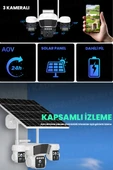 Solar Kamera - Güneş Enerjili Kamera - Sim Kartlı Kamera - 15MP - 3 LENS - 3  KAMERALI GÜVENLİK KAMERASI - 12000MAH BATARYA - UZAKTAN İZLEME - 5