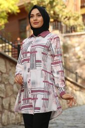 Desenli Tesettür Tunik - Gül Kurusu - 1