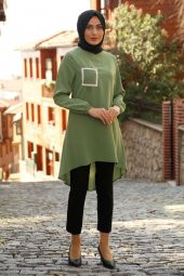 Kare Desenli Tesettür Tunik - Yeşil - 2