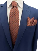 Brianze Taba Lacivert Desenli Kravat Ve Mendil Set - 1