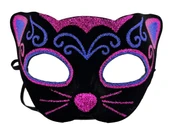 pilelistore Siyah Kadife Kaplama Üzeri Pembe Mavi Sim İşlemeli Kedi Maskesi 20x13 cm - 1