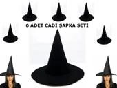 pilelistore Siyah Cadı Şapkası Keçe Yetişkin Boy 6 Adet - 1