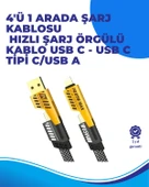 65W 4'ü 1 Arada Çoklu Şarj Kablosu – USB-C, USB-A, Lightning, Veri ve Şarj Desteği - 1
