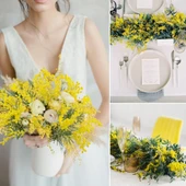 Yapay Çiçek Sarı Mimoza Demeti 5 Dallı 38cm Mimosa Yapay Bitki - 6