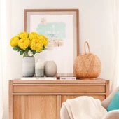 Yapay Çiçek Krizantem Sarı Açık 90cm Tek Dal Kumaş Çiçek Uzun Dal thumbnail 3