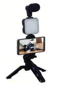 Telefon Tutucu Mikrofonlu Işıklı Youtuber Video Kayıt - 1