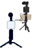 Telefon Tutucu Led Işıklı Kumandalı Mikrofon Telefon Vlog Video Kayıt - 5