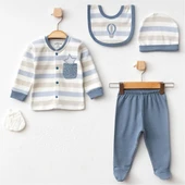 Aziz Bebe %100 Pamuk Erkek Bebek 5'Li Hastane Çıkışı İndigo AZZ.İNDG.5344 - 1