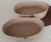 DEKORATİF 2 ADET OVAL SEPET 15*25CM ALTIN KAHVE EV BANYO JÜT ÇOK AMAÇLI DÜZENLEYİCİ ORGANİZER - 1