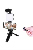 Telefon Tutucu Led Işıklı Kumandalı Mikrofon Telefon Vlog Video Kayıt - 1