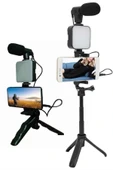 Telefon Tutucu Led Işıklı Kumandalı Mikrofon Telefon Vlog Video Kayıt - 4