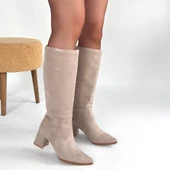 Roksa Bej Süet Topuklu Çizme thumbnail 4