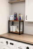 Steel Design 2 Katlı Ahşap ve Metal Banyo Düzenleyici Raf, Lavabo  Çamaşır Makinesi Üstü Çok Amaçlı Organizer Ceviz - 6
